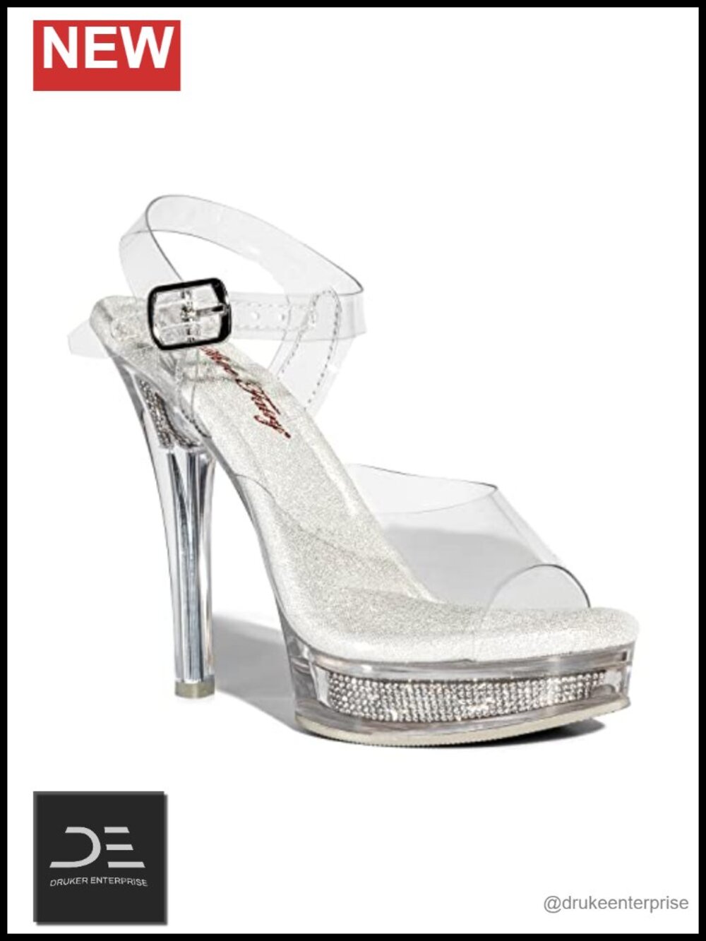 Clear Lucite 5" Stiletto Heels with 1" Platform, Vegan, Sparkly Insole, for